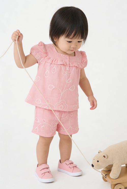 Girls Embroidered Shorts Set