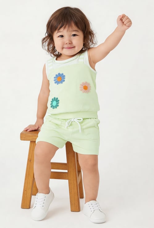 Girls Chenille Embroidered Shorts Set