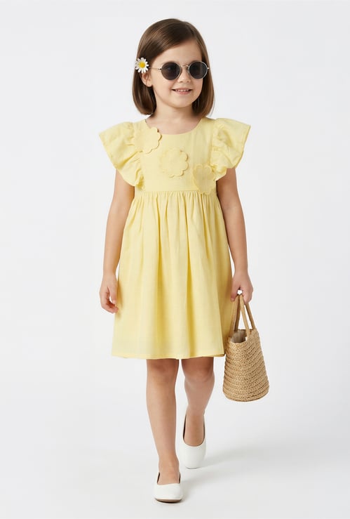 Girls Floral Applique Fit & Flared Dress