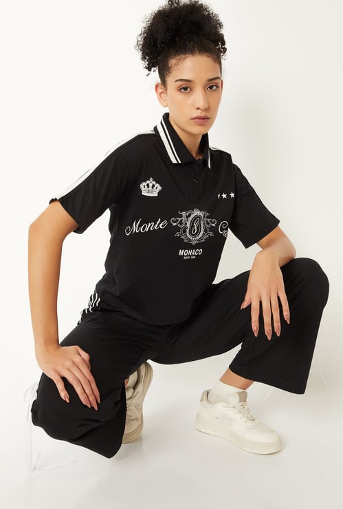 Women Athleisure Printed Polo T-shirt