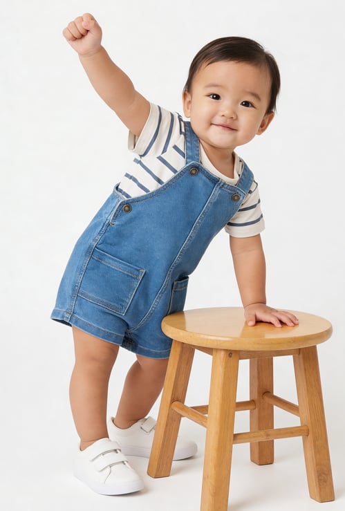 Boys Washed Dugaree with Striped T-shirt