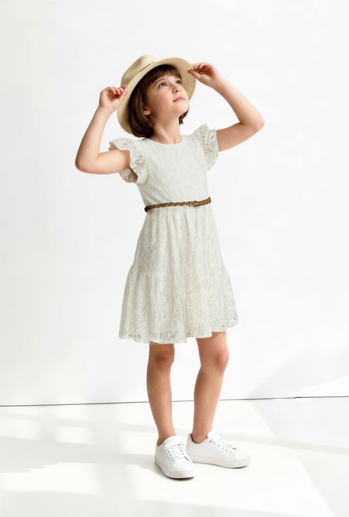 Girls Lace Dress with Belt
