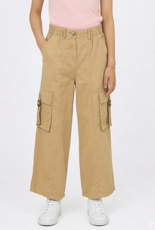 Girls Solid Cargo Trousers