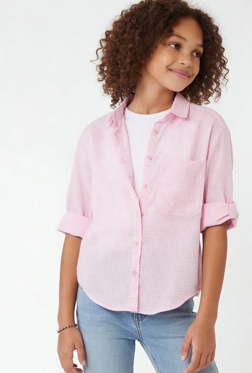 Girls Striped Oversized Shirt with Top