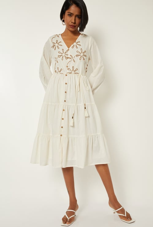 Women Embroidered Tiered A-line Dress
