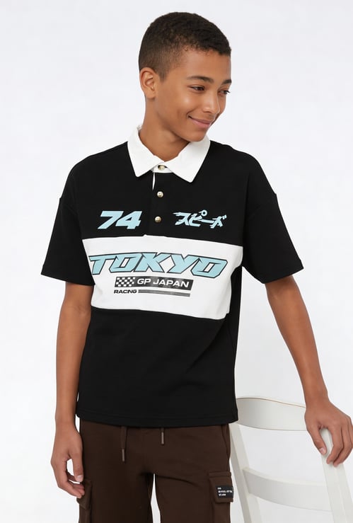 Boys Oversized Printed Polo T-shirt