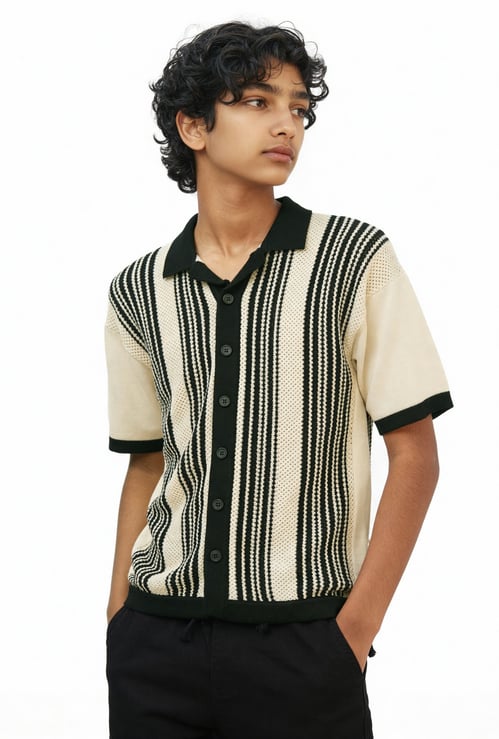 Boys Knit Striped Polo T-shirt