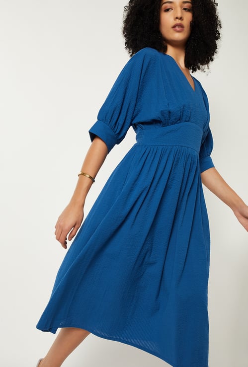 Women Textured A-line Midi Dress