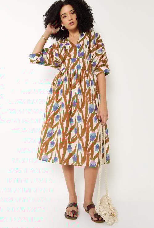 Women Printed A-line Midi Dress