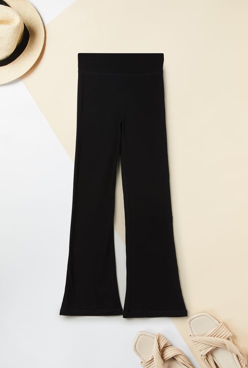Girls Solid Skinny Flared Leggings