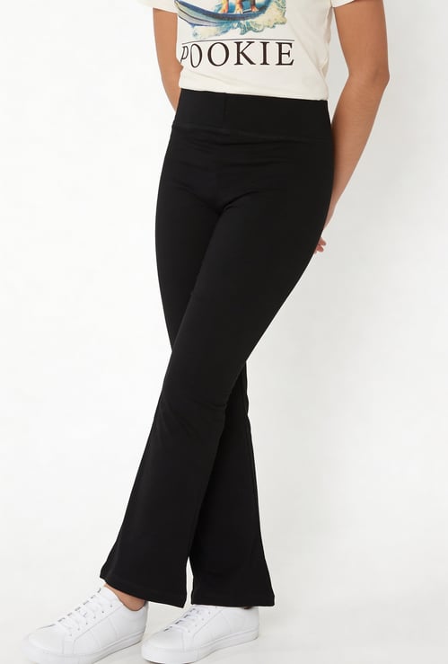 Girls Solid Skinny Flared Leggings