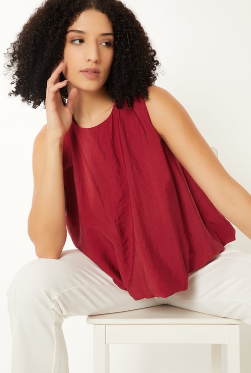 Women Solid Bubble Hem Top