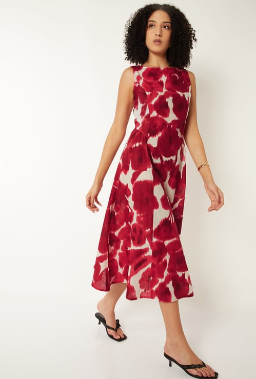 Women Printed A-line Midi Dress