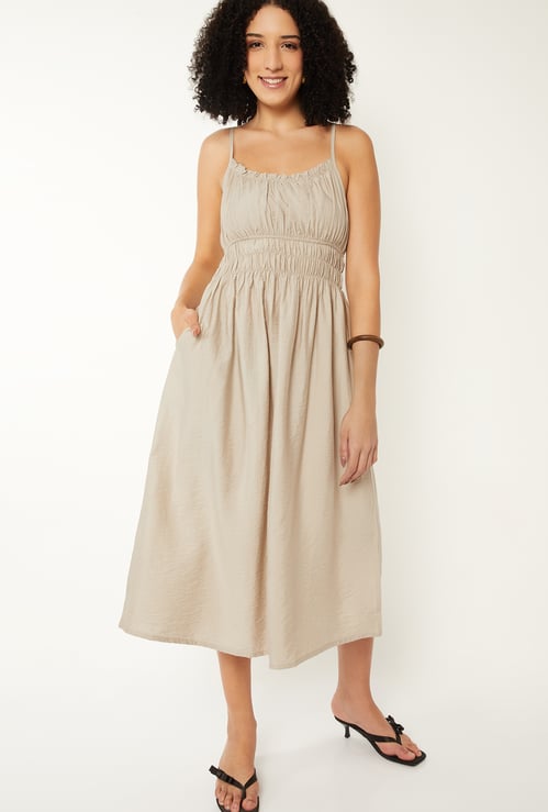 Women Solid A-line Midi Dress