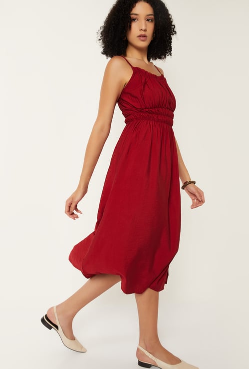 Women Solid A-line Midi Dress