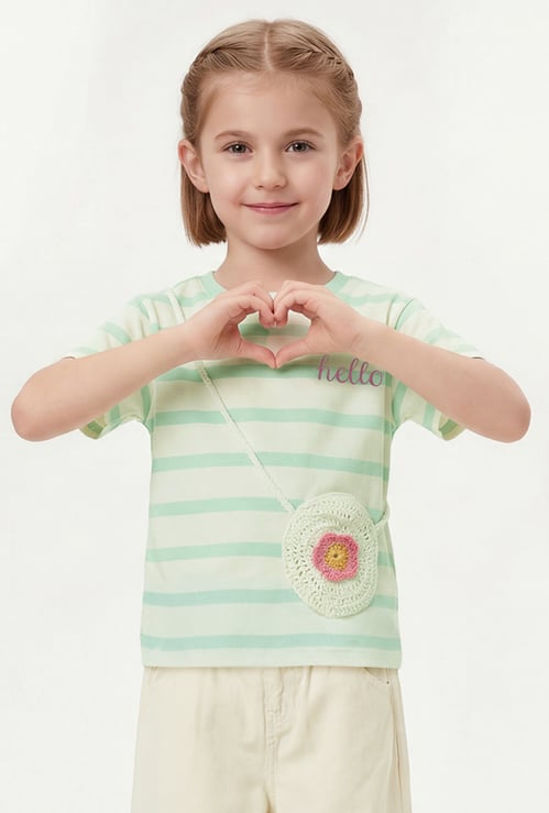 Girls Striped T-shirt with Crochet Detail