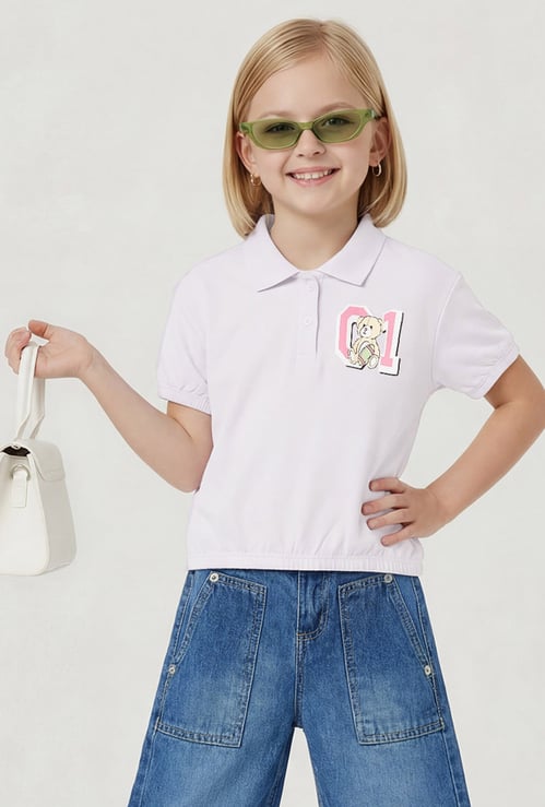 Girls Graphic Print Polo T-shirt