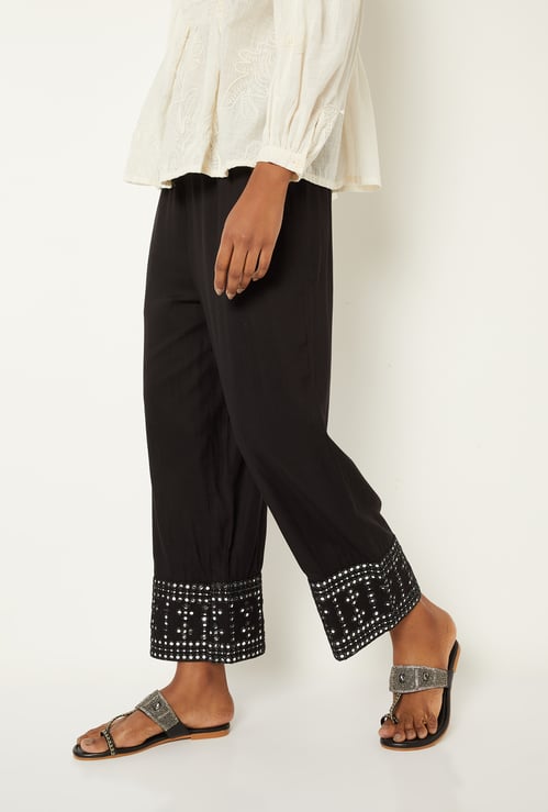 Women Mirror-Work Hem Palazzos