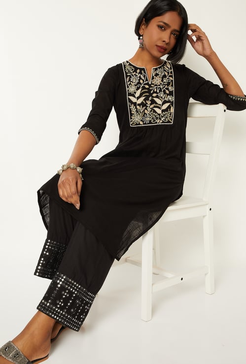 Women Embroidered Yoke A-line Kurta
