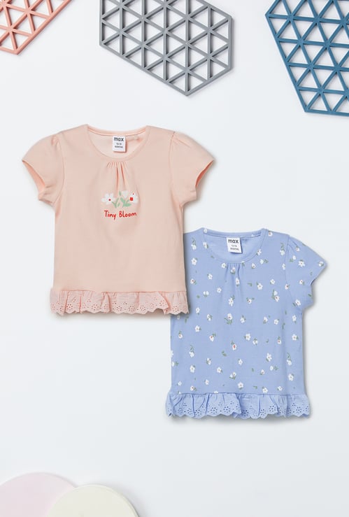Girls Floral Print Tops - Set of 2