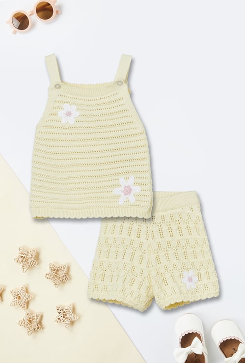 Girls Crochet Knit Shorts Set