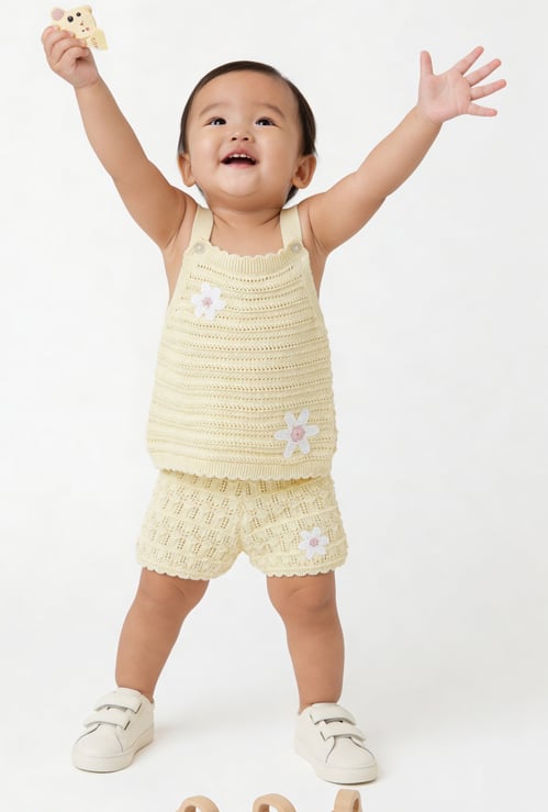 Girls Crochet Knit Shorts Set