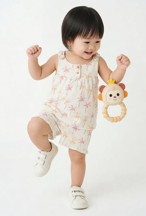 Girls Palm Tree Print Shorts Set