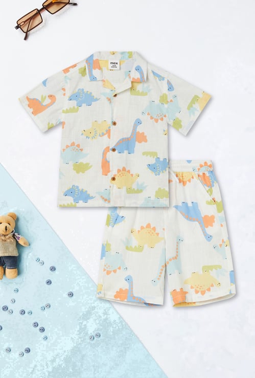 Boys Dino Print Shorts Set