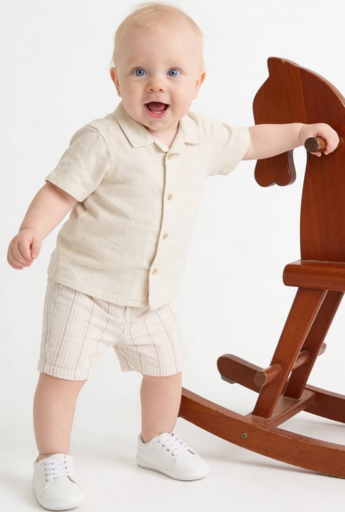 Boys Textured Shirt and Striped Shorts Set