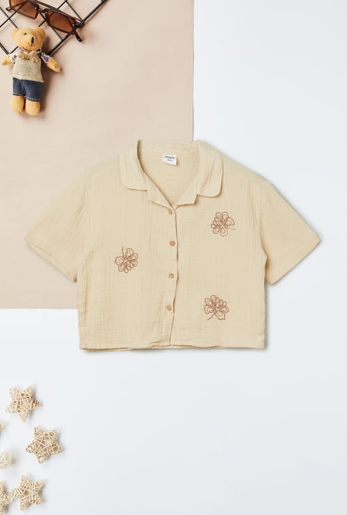 Girls Embroidered Resort Collar Shirt