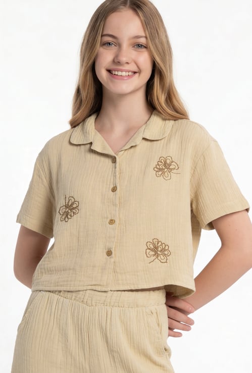 Girls Embroidered Resort Collar Shirt