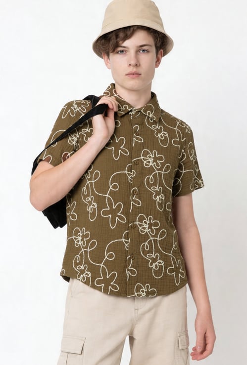 Boys Embroidered Oversized Shirt