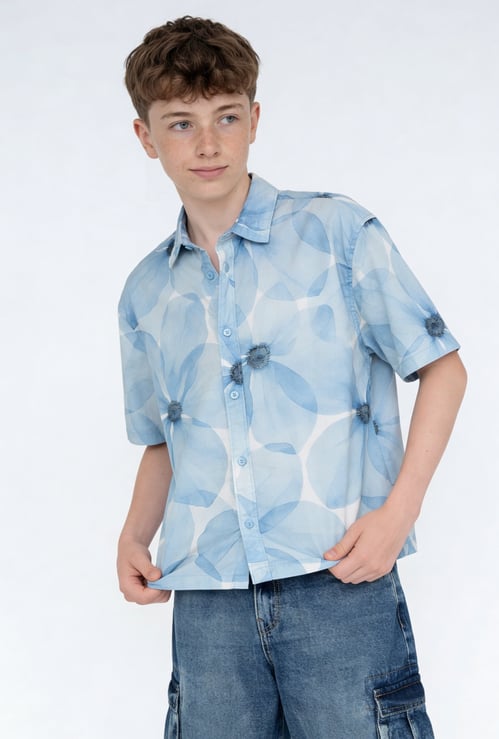 Boys Floral Print Oversized Shirt