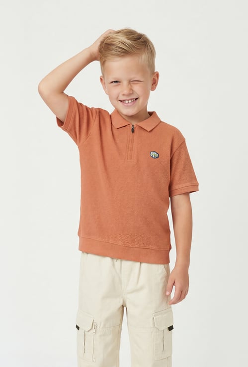 Boys Textured Polo T-shirt
