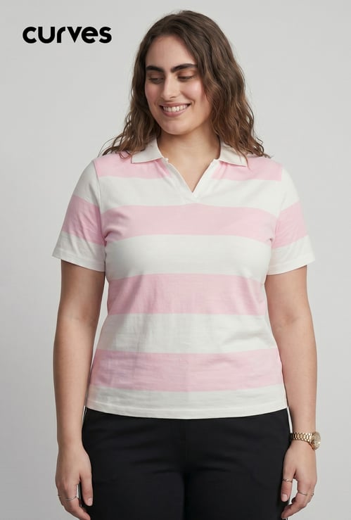 Women Striped Polo T-shirt
