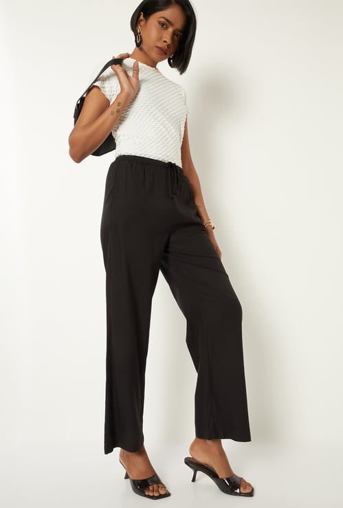 Women Solid Wide Leg Trousers
