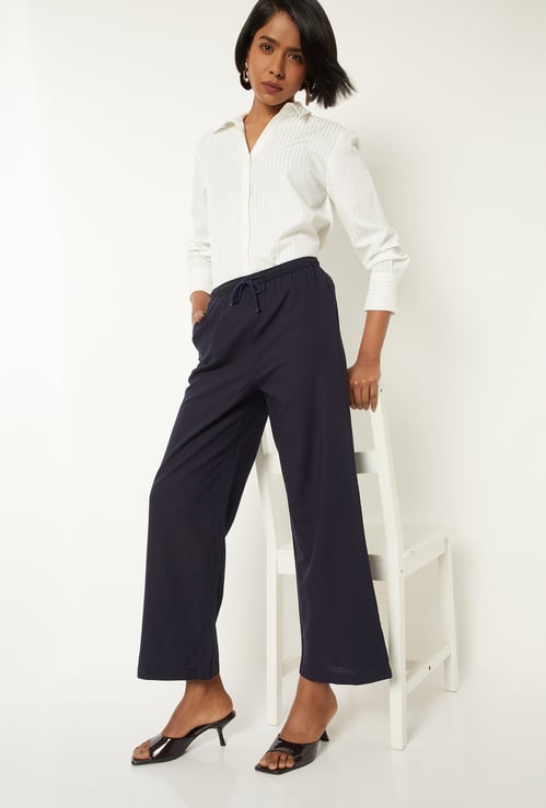Women Solid Wide Leg Trousers