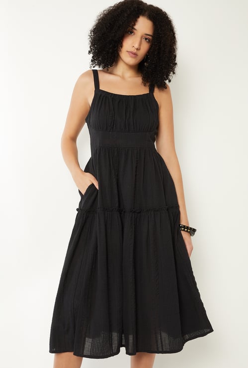 Women Seersucker Tiered Dress