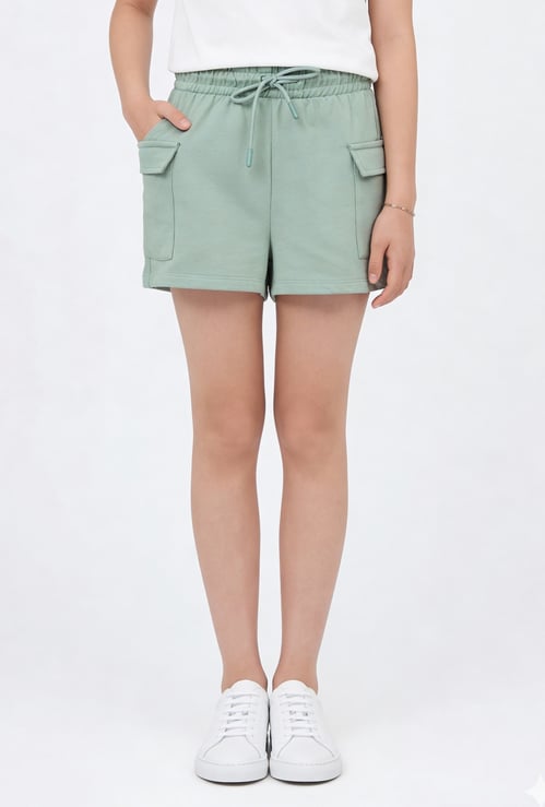 Girls Solid Cargo Shorts