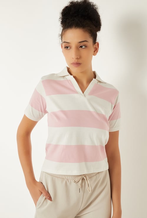 Women Striped Polo T-shirt