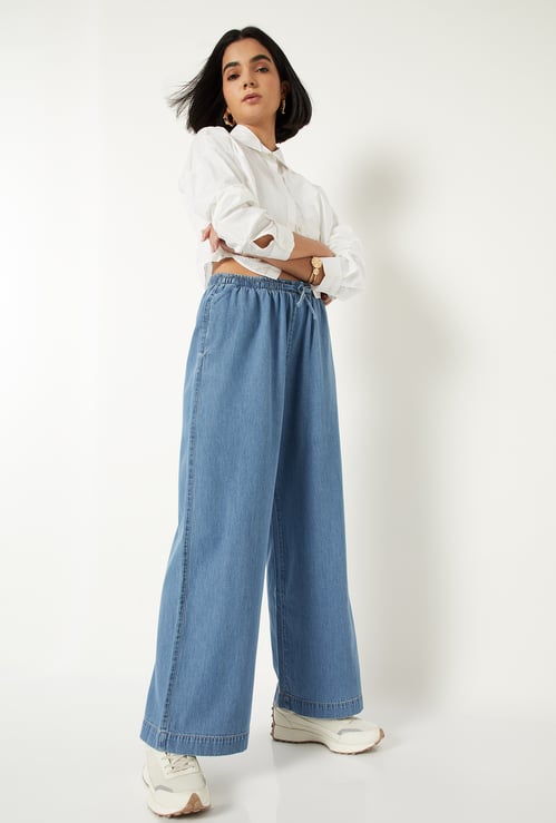 Women Washed Wide Leg Jeans