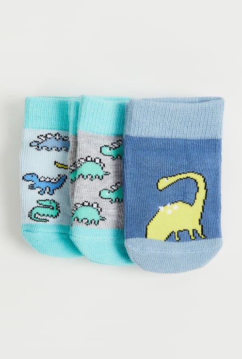Boys Dino Print Ankle-Length Socks - Pack of 3