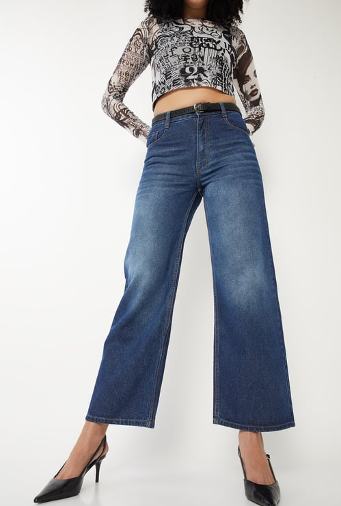 Women Washed Wide Leg Jeans