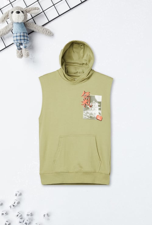 Boys Graphic Print Oversized Hooded T-shirt