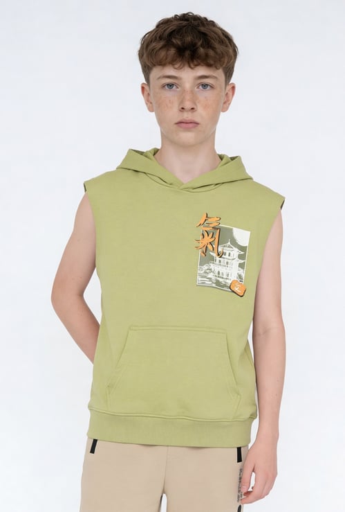 Boys Graphic Print Oversized Hooded T-shirt