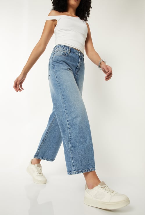 Women Washed Wide Leg Jeans