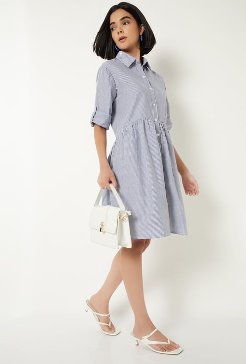 Women Striped Shirt Dress