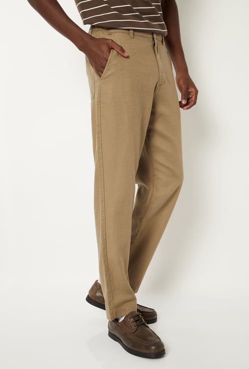 Men Linen Blend Regular Fit Pull-on Pants