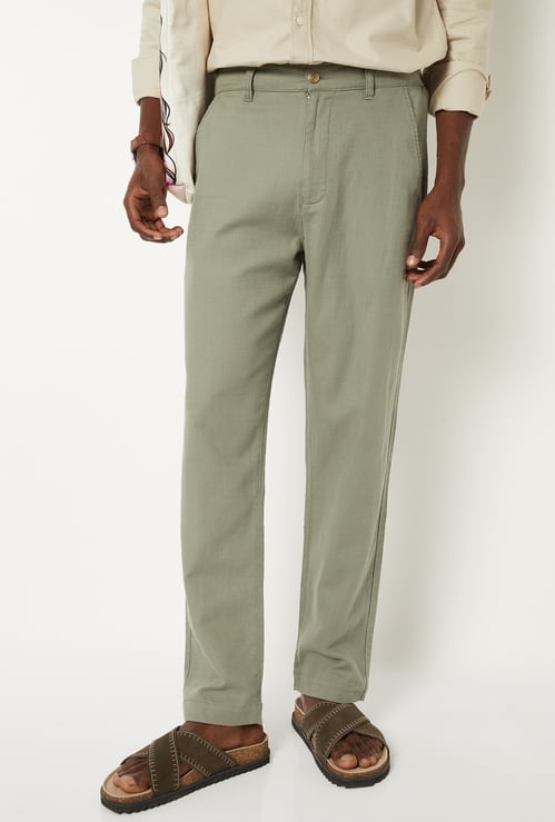 Men Linen Blend Regular Fit Pull-on Pants
