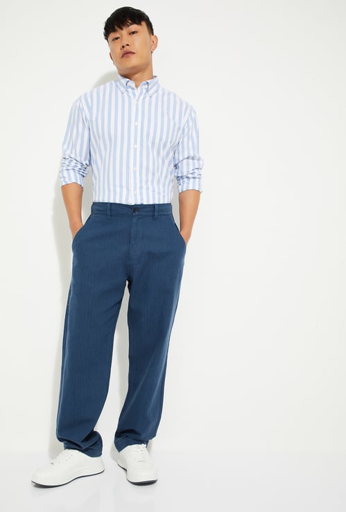 Men Herringbone Regular Fit Trousers